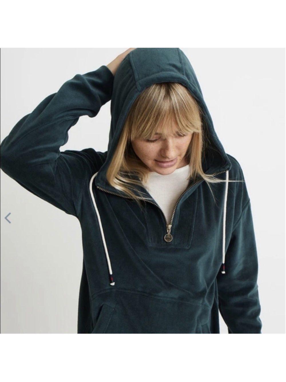 Marine Layer Prague Quarter-Zip Velour Hoodie Green Gables Women’s Size SMALL
